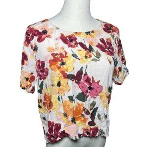 ICHI Small Blouse Top Floral Summer Romantic Feminine Shirts Short Sleeve Tops S